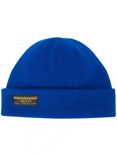 Shop Gucci Fold-over Beanie In Blue