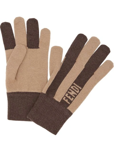 Shop Fendi Cashmere Striped Gloves In Neutrals