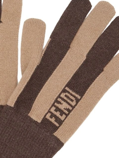 Shop Fendi Cashmere Striped Gloves In Neutrals