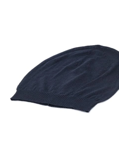 Shop Rick Owens Knitted Ribbed Trim Beanie In Blue