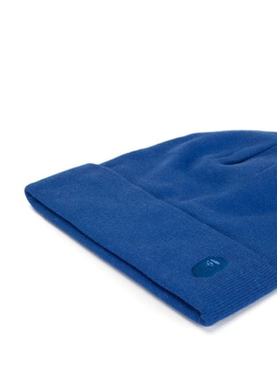 Shop A Bathing Ape Embroidered Logo Beanie In Blue