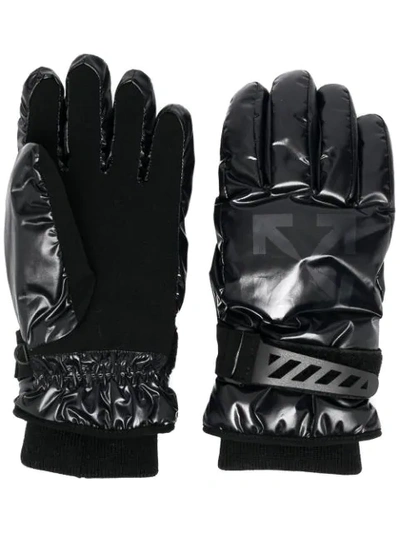 Shop Off-white Logo Print Gloves In Black