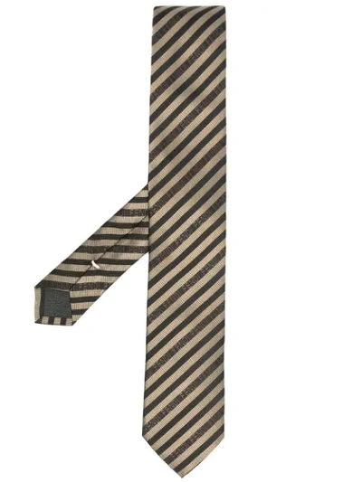 Shop Fendi Diagonal-stripe Silk Tie In Brown