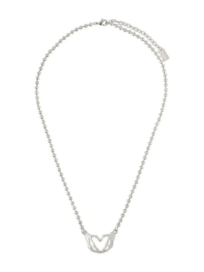 Shop Msgm Skeleton Hands Necklace In Silver