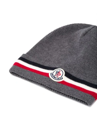 Shop Moncler Striped Wool-knit Beanie In Grey