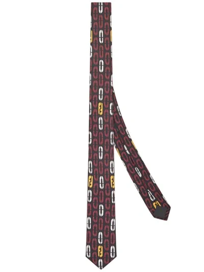 Shop Fendi Oval Pattern Skinny Tie In Black