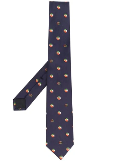 Shop Gucci Four-leaf Clover Print Tie In Blue