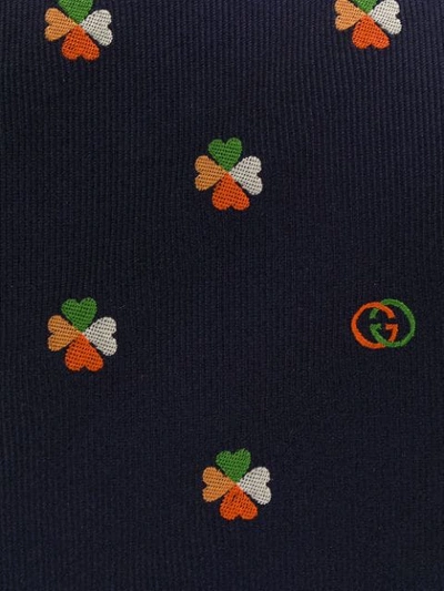 Shop Gucci Four-leaf Clover Print Tie In Blue