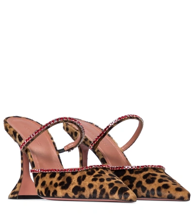 Shop Amina Muaddi Gilda Leopard-print Calf Hair Mules In Brown