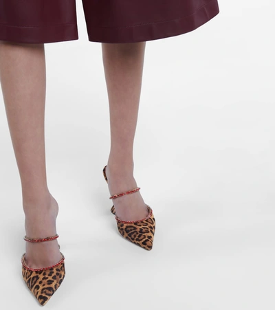 Shop Amina Muaddi Gilda Leopard-print Calf Hair Mules In Brown