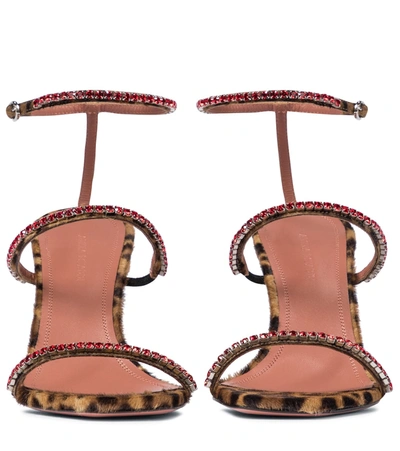 Shop Amina Muaddi Gilda Leopard-print Calf Hair Sandals In Brown