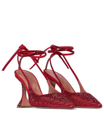 Shop Amina Muaddi Karma Embellished Suede Pumps In Red