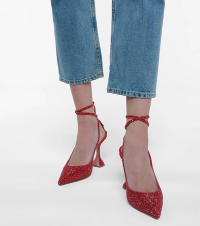 Amina Muaddi Crystal Lace-up Sling-back Pump Red Siam In Red