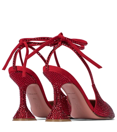 Amina Muaddi Crystal Lace-up Sling-back Pump Red Siam In Red