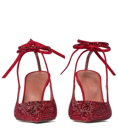 Shop Amina Muaddi Karma Embellished Suede Pumps In Red