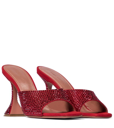 Shop Amina Muaddi Lupita Embellished Suede Sandals In Red