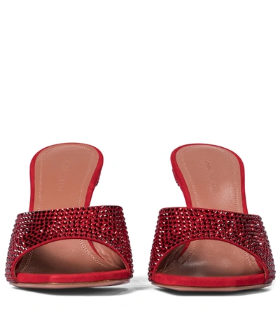 Shop Amina Muaddi Lupita Embellished Suede Sandals In Red