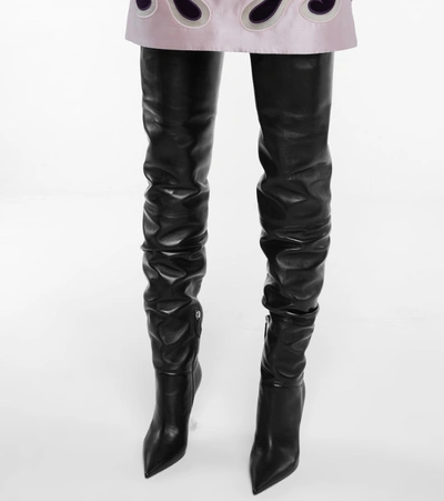 Shop Amina Muaddi Olivia Leather Over-the-knee Boots In Black
