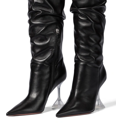 Shop Amina Muaddi Olivia Leather Over-the-knee Boots In Black