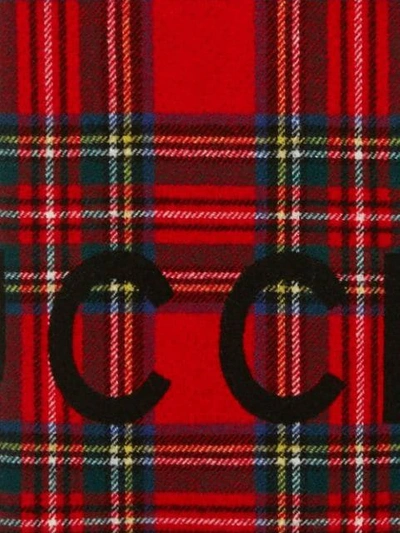 Shop Gucci Tartan Print Logo Scarf In Red