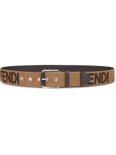Shop Fendi Logo-print Belt In Brown