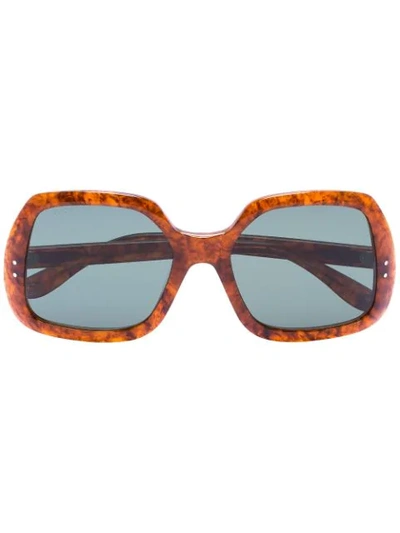 Shop Gucci Tortoiseshell Oversized Square Sunglasses In Brown