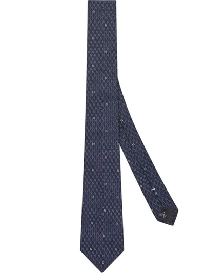 Shop Fendi Monogram Silk Tie In Blue