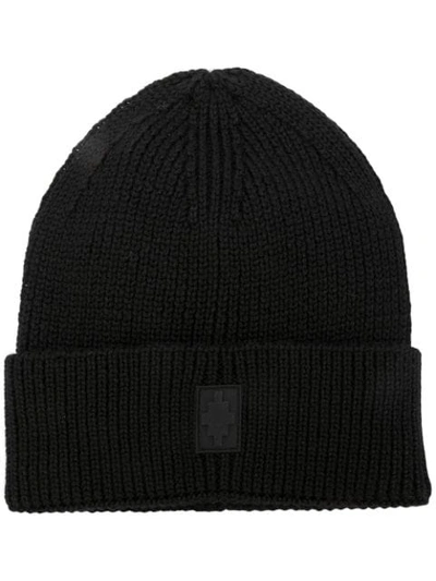 Shop Marcelo Burlon County Of Milan Logo Knitted Beanie Hat In Black