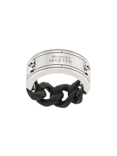 Shop Alexander Mcqueen Chain Skull Ring In Silver