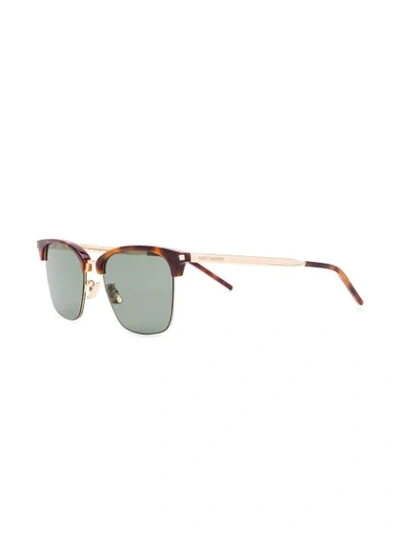 Shop Saint Laurent Tortoiseshell Half Rim Sunglasses In Brown