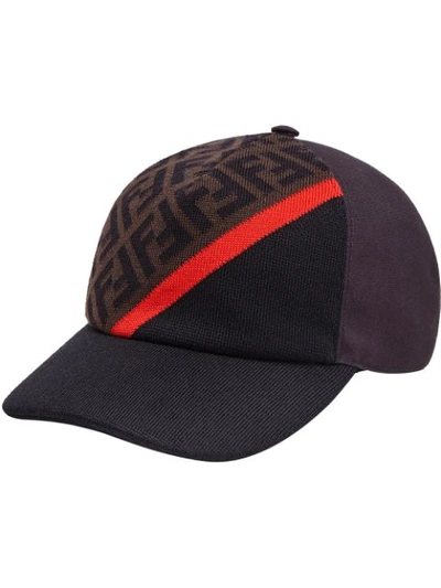 Shop Fendi Panelled Ff Print Baseball Hat In Black
