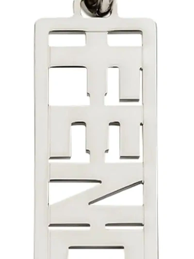 Shop Fendi Logo Plaque Key Charm In Silver