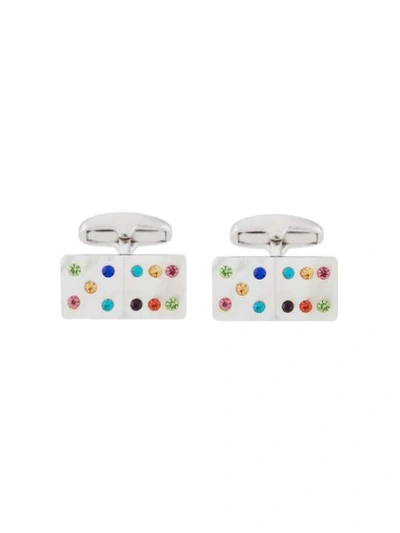 Shop Paul Smith Embellished Domino Cufflinks In White