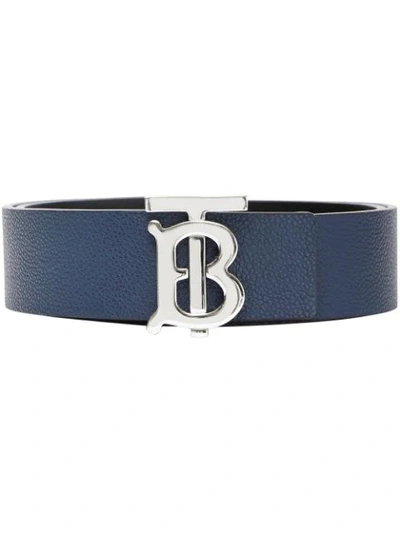 Shop Burberry Reversible Monogram-motif Belt In Blue