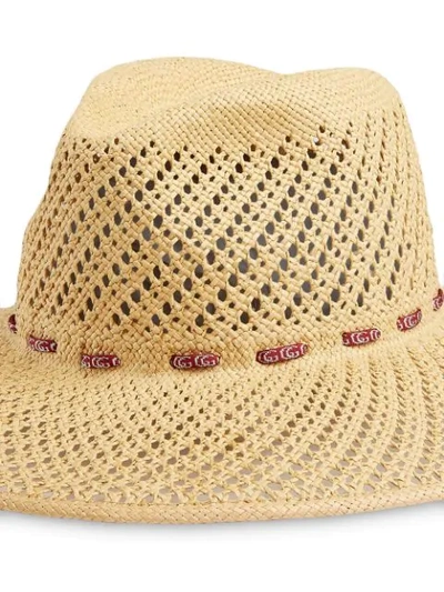 Shop Gucci Woven Wide-brim Hat In Neutrals