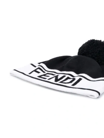 Shop Fendi Logo Embroidered Beanie In Black