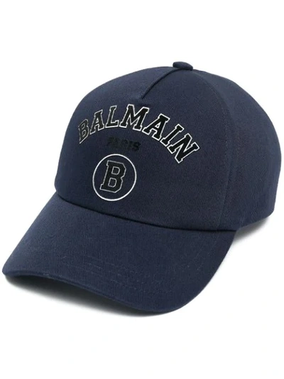 Shop Balmain Embroidered Logo Baseball Cap In Blue