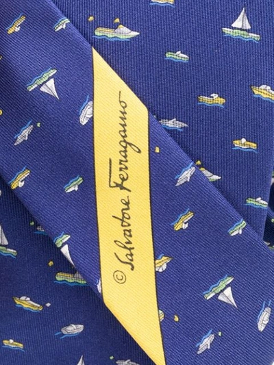 Pre-owned Ferragamo 2000s Boat Print Tie In Blue