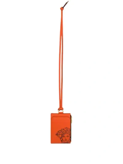 Shop Versace Pop Medusa Neck-strap Cardholder In Orange