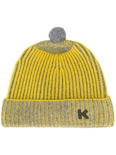 Shop Kenzo Ribbed Bobble Hat In Yellow