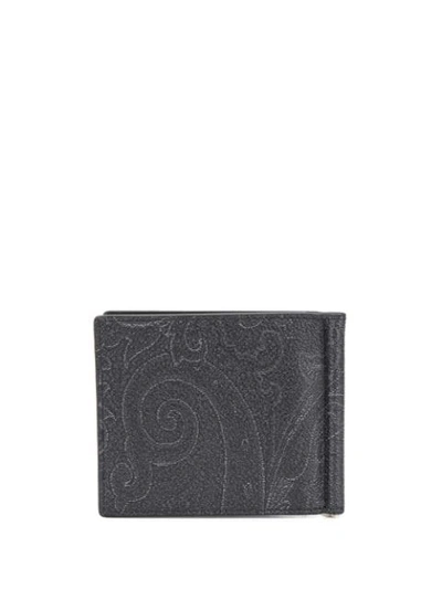 Shop Etro Printed Foldover Wallet In Black