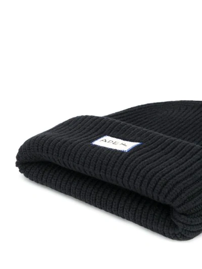 Shop Ader Error Ribbed Logo Beanie In Black