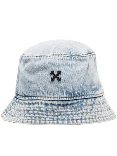 Shop Off-white Bleached Denim Bucket Hat In Blue