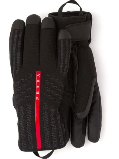 Shop Prada Linea Rossa Padded Gloves In Black