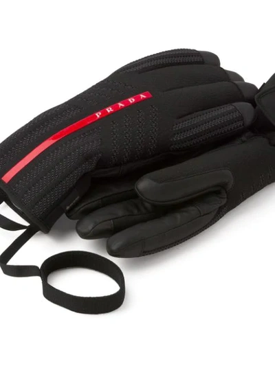 Shop Prada Linea Rossa Padded Gloves In Black