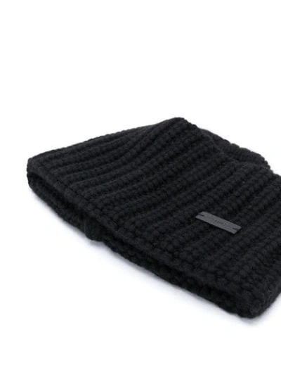 Saint Laurent Logo Plaque Cashmere Beanie In Black