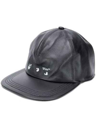 Shop Off-white Logo-print Leather Baseball Cap In Black