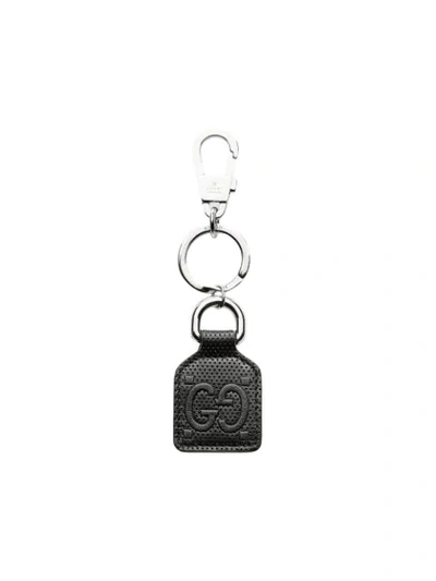 Shop Gucci Gg Logo Leather Keyring In Black