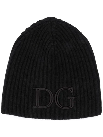 Shop Dolce & Gabbana Logo-embroidered Ribbed Beanie In Black