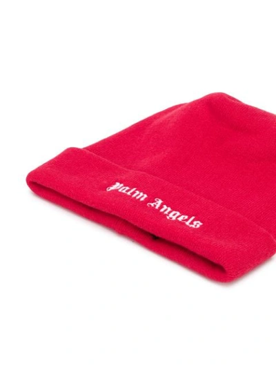 Shop Palm Angels Embroidered Logo Beanie Hat In Red